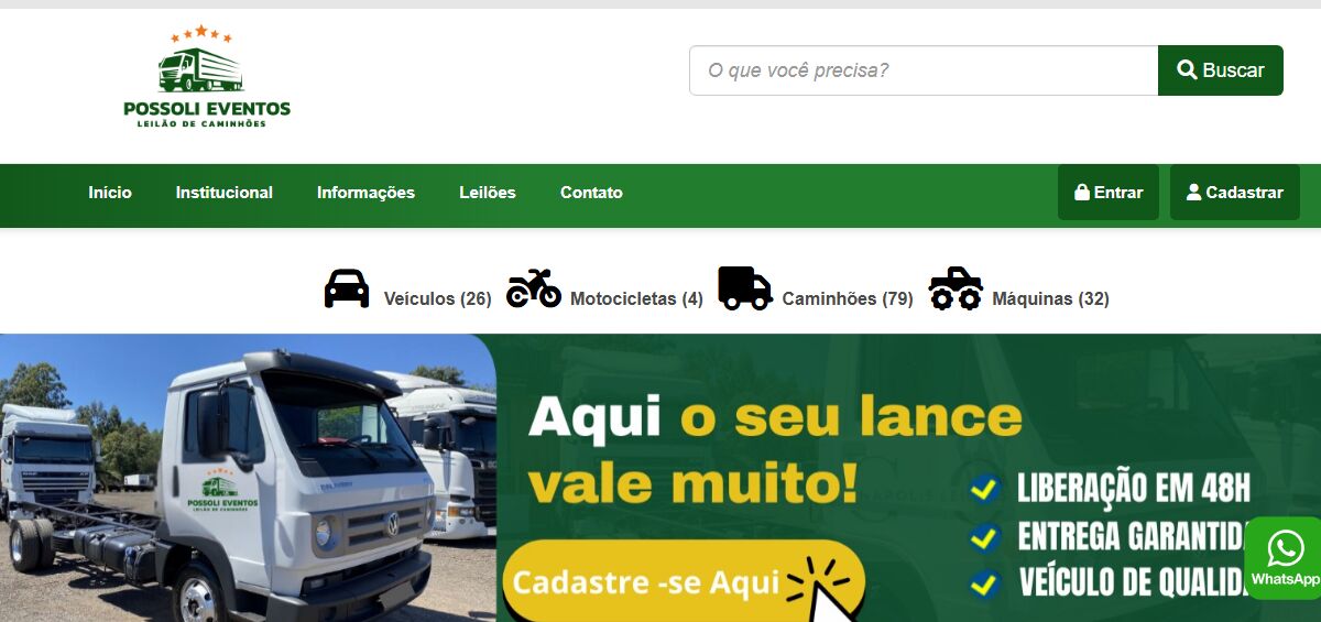foi aberto em 08/09/2025 neste ano de 2025, especializado em leilão de caminhoes.